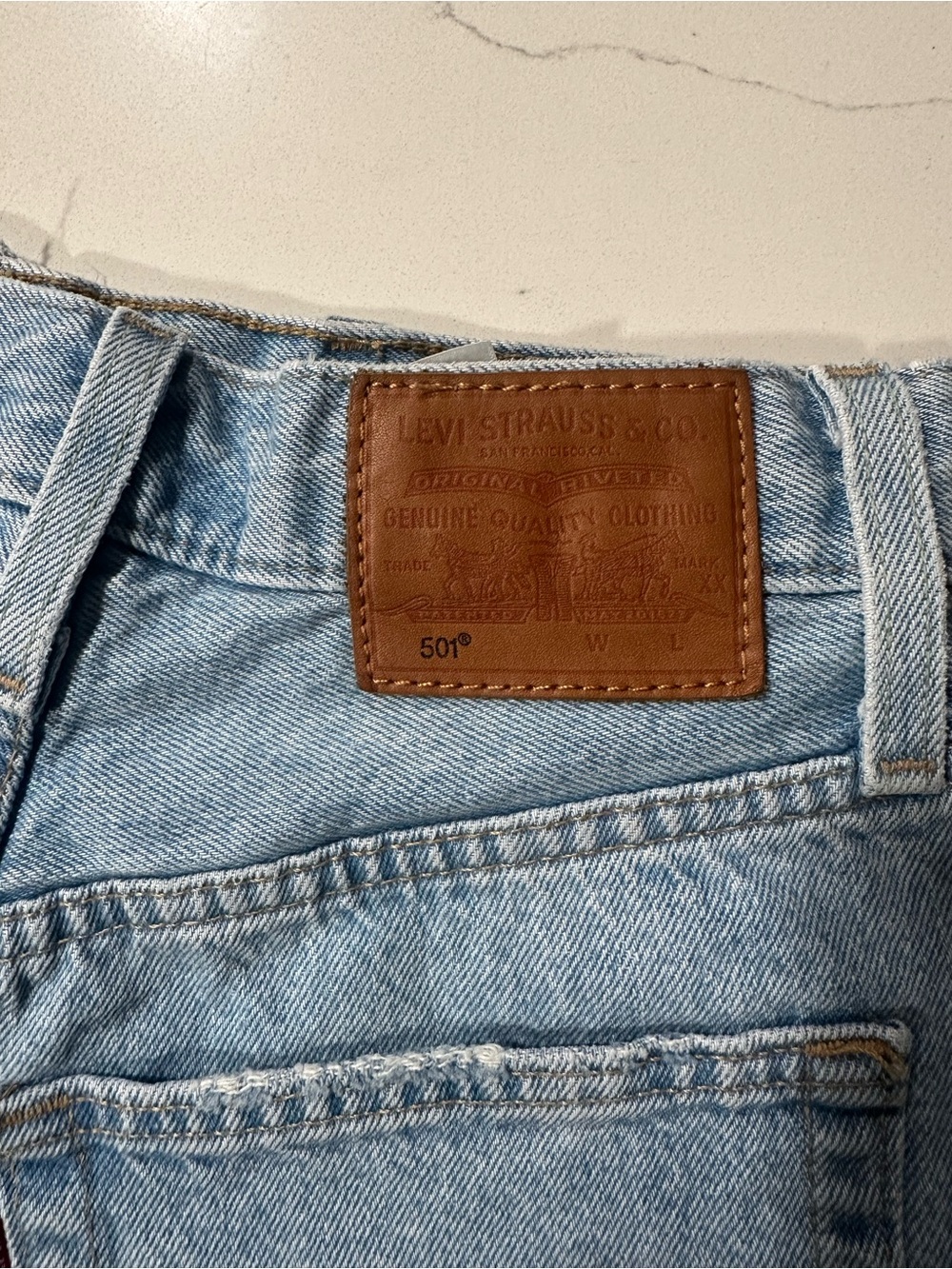 Levi's Light Blue Distressed High-Rise Denim Shorts - Picture 4 of 6